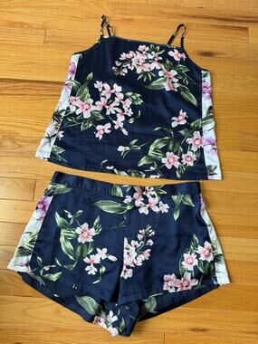Victoria’s Secret Satin Floral Pajama Set Cami Shorts Navy Pink Mixed Sizes